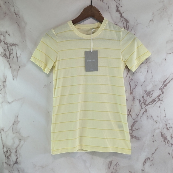 Everlane T Shirt Women Yellow Stripe Organic Cotton Crew Tee Longline - Picture 2 of 12